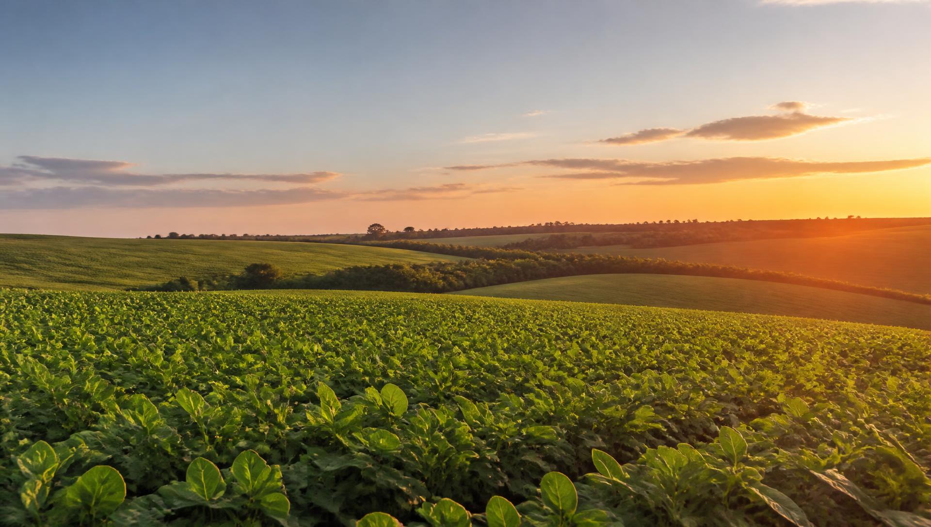 Lavoura no cerrado do Tocantins ao final da tarde, representando o agronegócio brasileiro